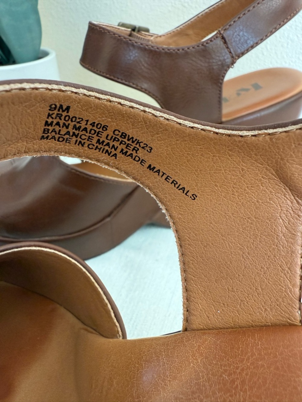 New Korks Brown Faux Leather Wedge Sandals with Ankle Strap - Picture 10 of 11